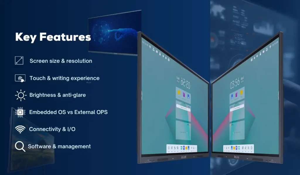 Key technical features of interactive flat panel or digital boards